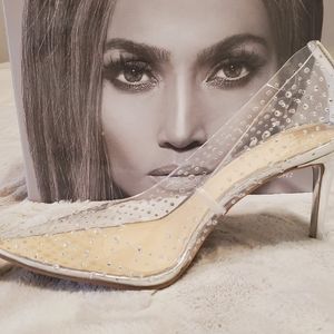 JLo Erregina Clear Bejeweled Pumps